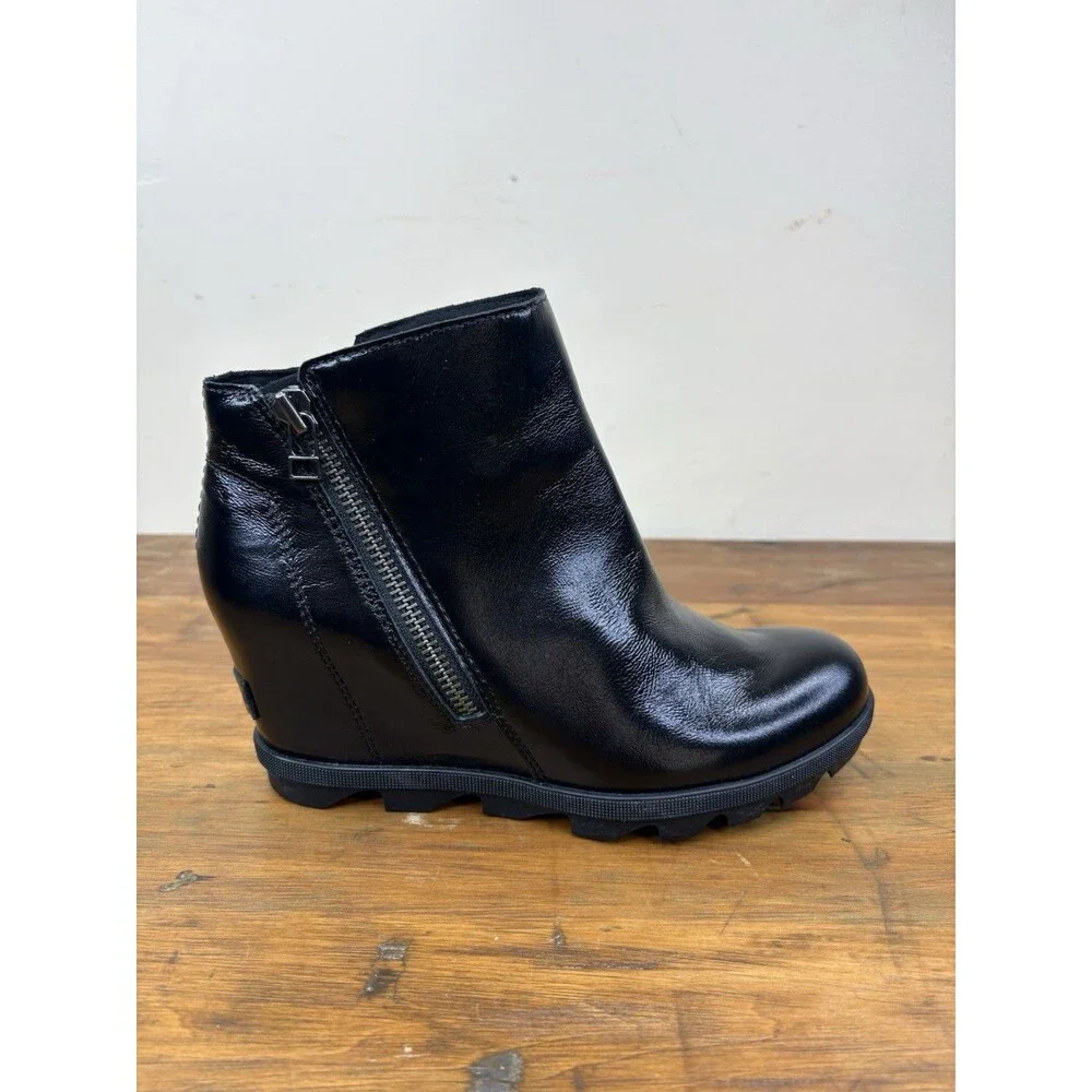 Sorel Joan of Arctic Wedge II Zip Boots 7.5 Womens Black Waterproof Leather